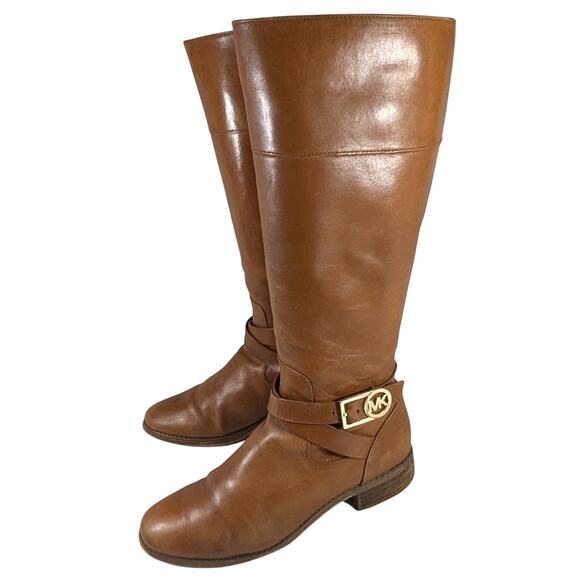 Michael Kors Shoes - MICHAEL BY MICHAEL KORS! PECAN BROWN GENUINE LEATHER GOLD LOGO BOOTS!SZ 8M